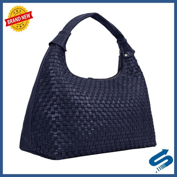 Braided Leather Tote Bag - Spacious 18x15x8 - Vintage Designer Style